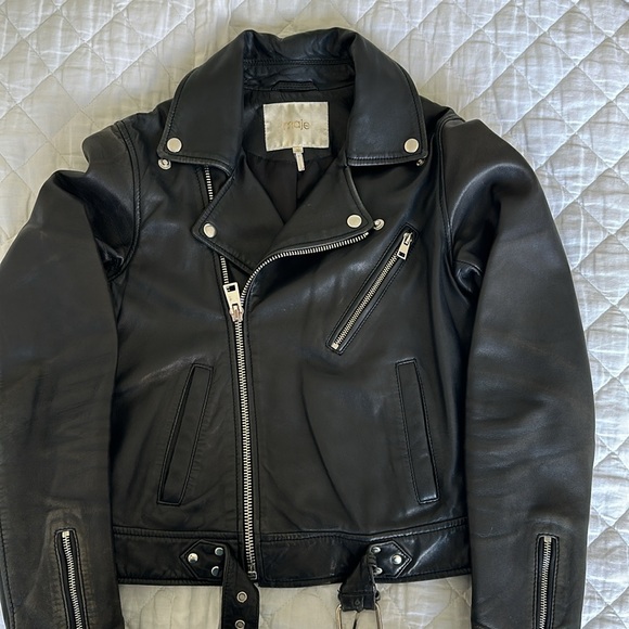 Maje Leather Biker Jacket Black Size 36 - Picture 8 of 13